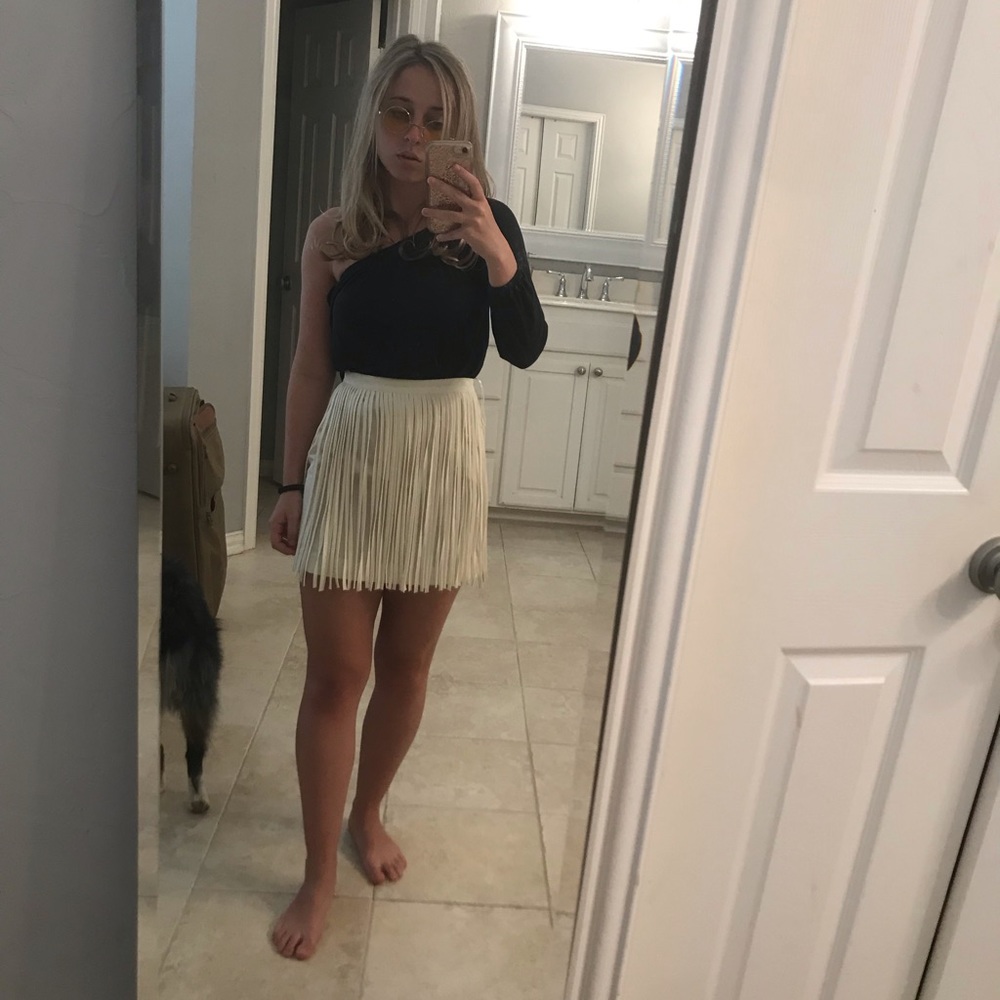White fringe miniskirt